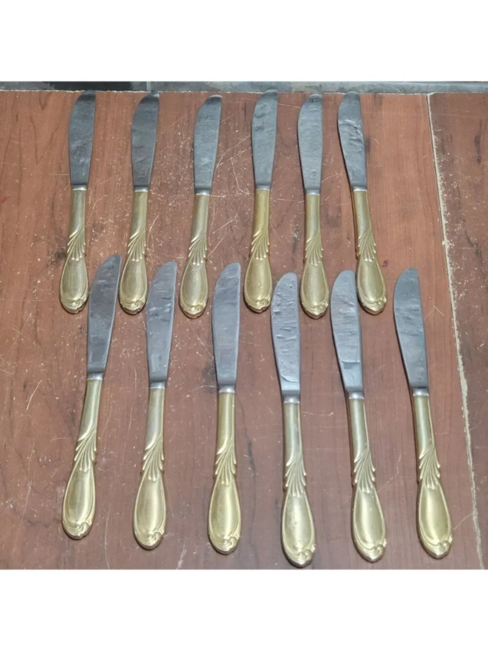 36 Piece Classic Plume Gold Electroplated Flatware Marked Stainless Steel Korea
